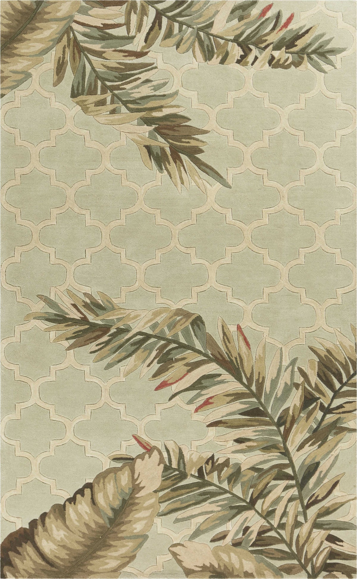 5' X 8' Sage Green Hand Tufted Tropical Quatrefoil Indoor Area Rug