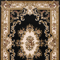 10'X13' Black Ivory Machine Woven Hand Carved Floral Medallion Indoor Area Rug