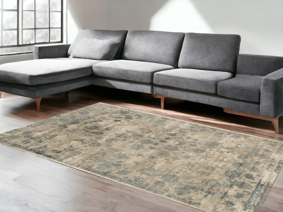 9' X 13' Viscose Sand Or Blue Area Rug