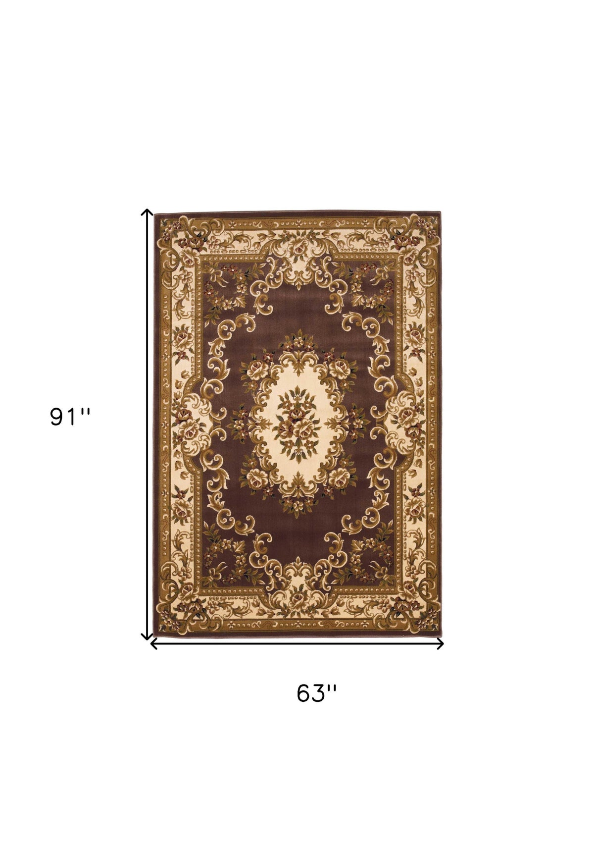 5' X 8' Plum Ivory Machine Woven Hand Carved Floral Medallion Indoor Area Rug