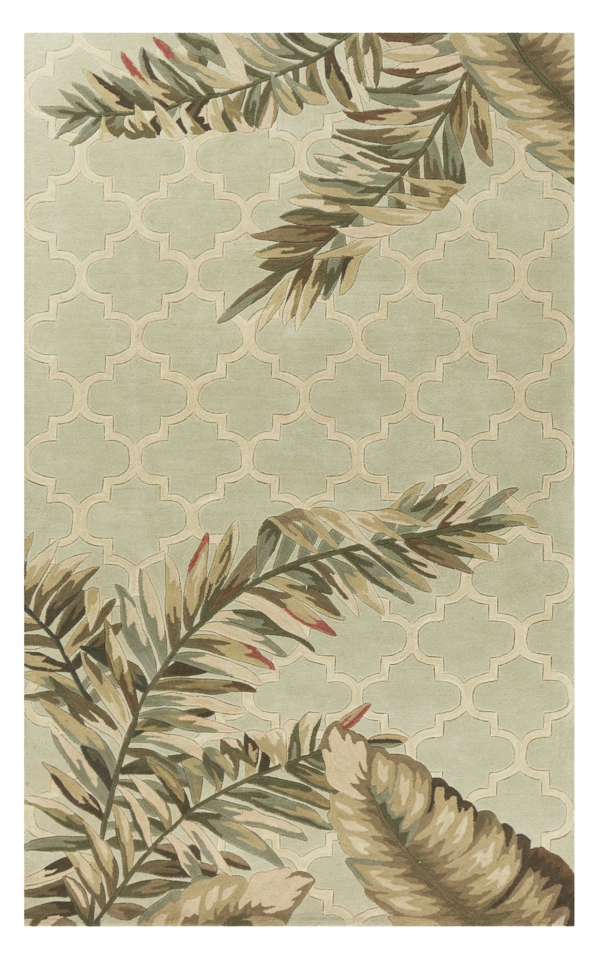 5' X 8' Sage Green Hand Tufted Tropical Quatrefoil Indoor Area Rug