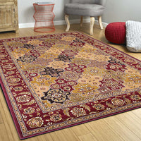 5' X 8' Red Floral Panel Bordered Area Rug