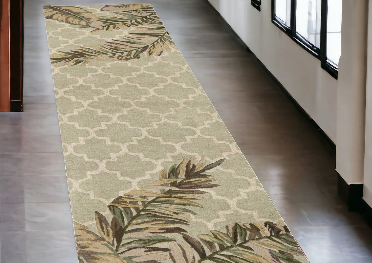 5' X 8' Sage Green Hand Tufted Tropical Quatrefoil Indoor Area Rug