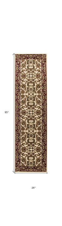 5'X8' Ivory Red Machine Woven Floral Traditional Indoor Area Rug