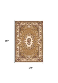 2' X 8' Beige Or Ivory Medallion Runner Rug