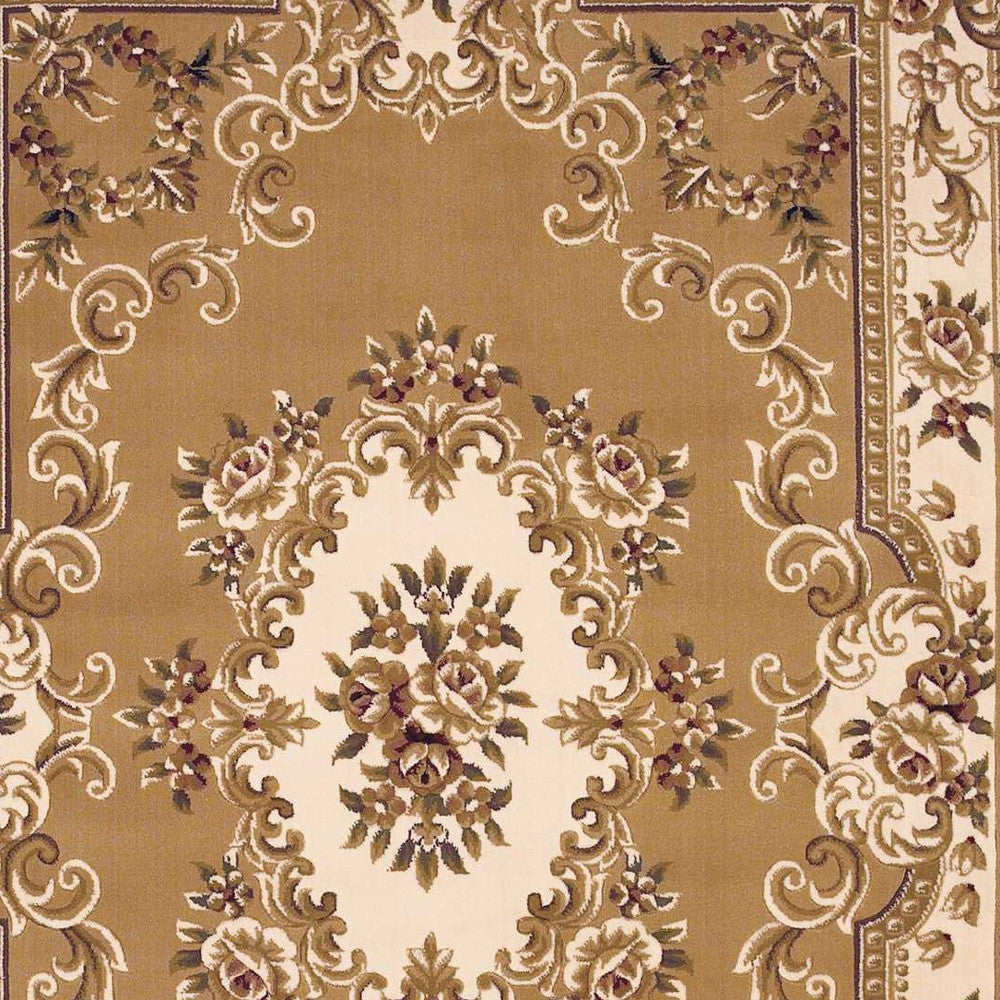 2' X 8' Beige Or Ivory Medallion Runner Rug