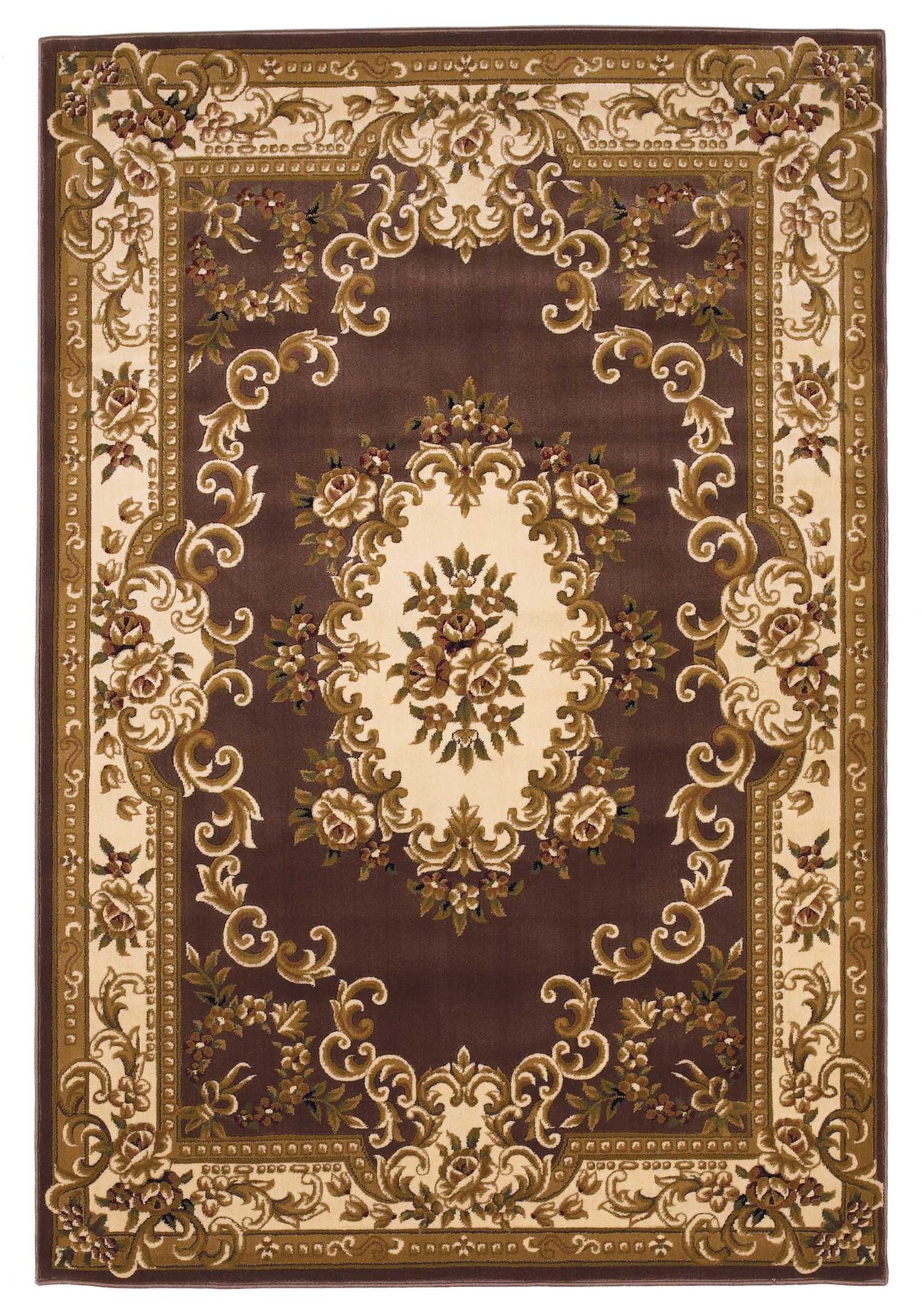 5' X 8' Plum Ivory Machine Woven Hand Carved Floral Medallion Indoor Area Rug