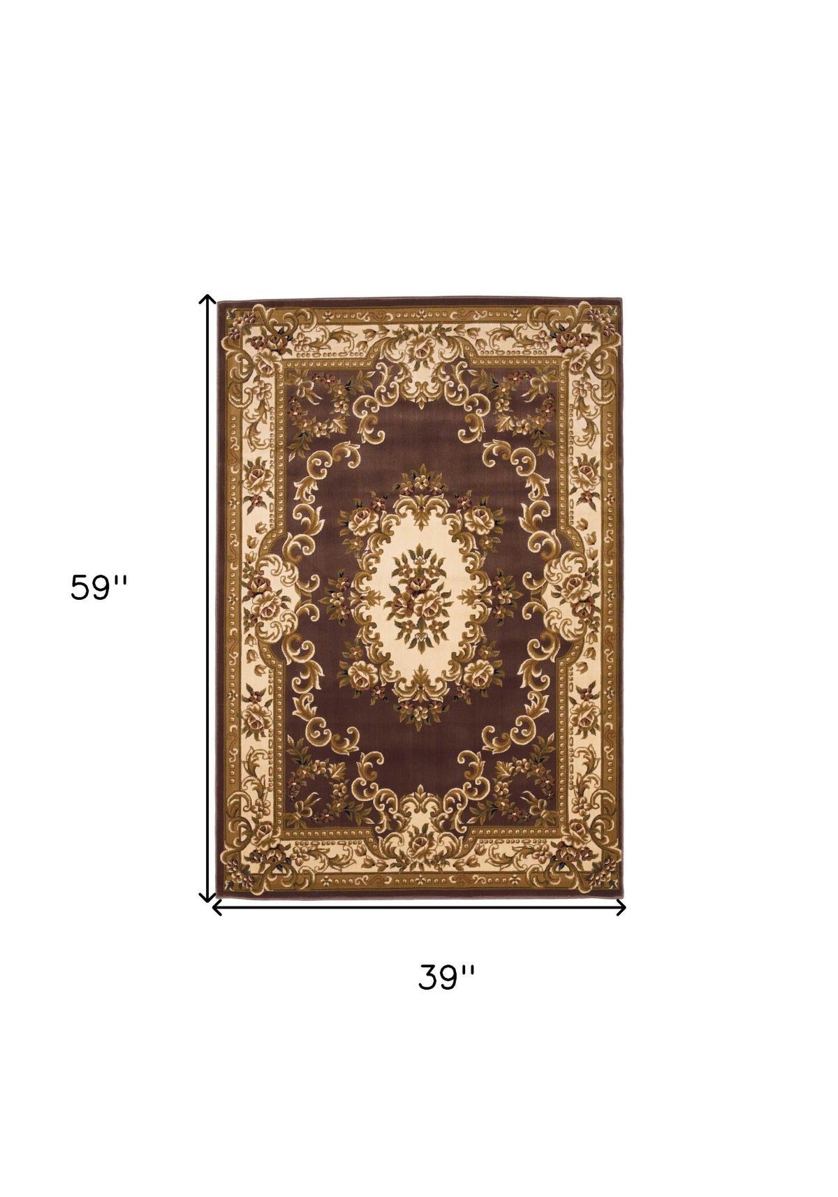 5' X 8' Plum Ivory Machine Woven Hand Carved Floral Medallion Indoor Area Rug