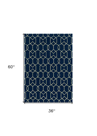 5' X 7' Navy Geometric Trellis Uv Treated Indoor Area Rug