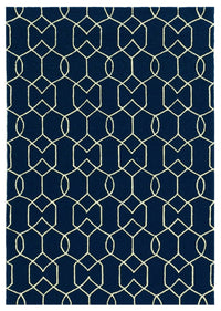 5' X 7' Navy Geometric Trellis Uv Treated Indoor Area Rug