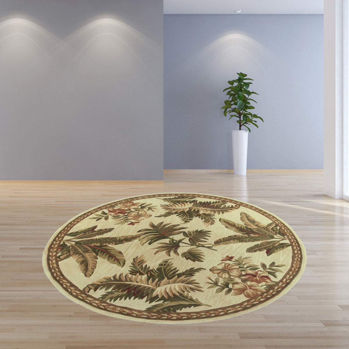 5' Round  Wool Ivory  Area Rug