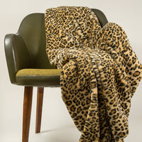 50" X 70" Brown and Black Faux Fur Leopard Plush Throw Blanket