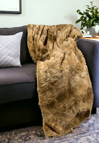 50" X 70" Taupe and Ivory Faux Fur Plush Throw Blanket