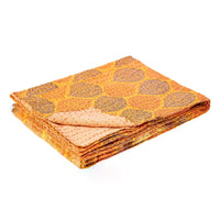 70" X 50" Yellow and Peach Kantha Cotton Patchwork Throw Blanket with Embroidery