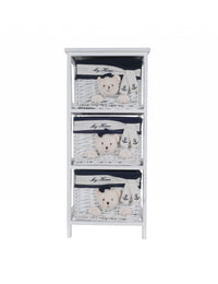 12.5" X 16" X 35.5" White Blue  Portable 3 Drawers