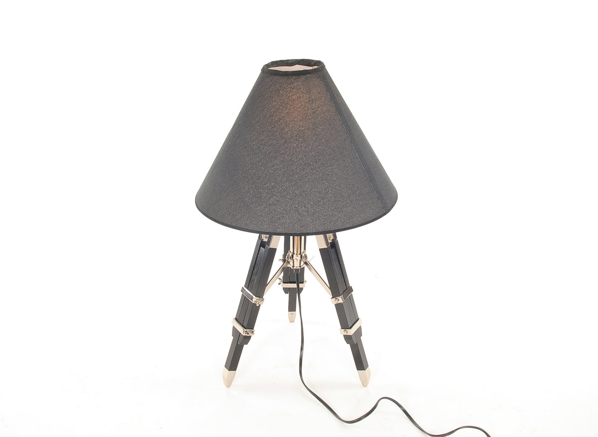 26" Black Metal Tripod Table Lamp With Black Shade