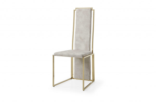 Set Of 2 Ultra Modern Beige Suede And Gold Dining Chairs