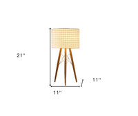 21" Brown Solid Wood Tripod Table Lamp With White Shade