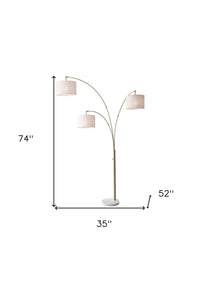 74" White Three Light Adjustable Led Tree Floor Lamp With Gray Drum Shade