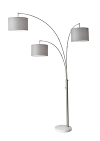 74" White Three Light Adjustable Led Tree Floor Lamp With Gray Drum Shade