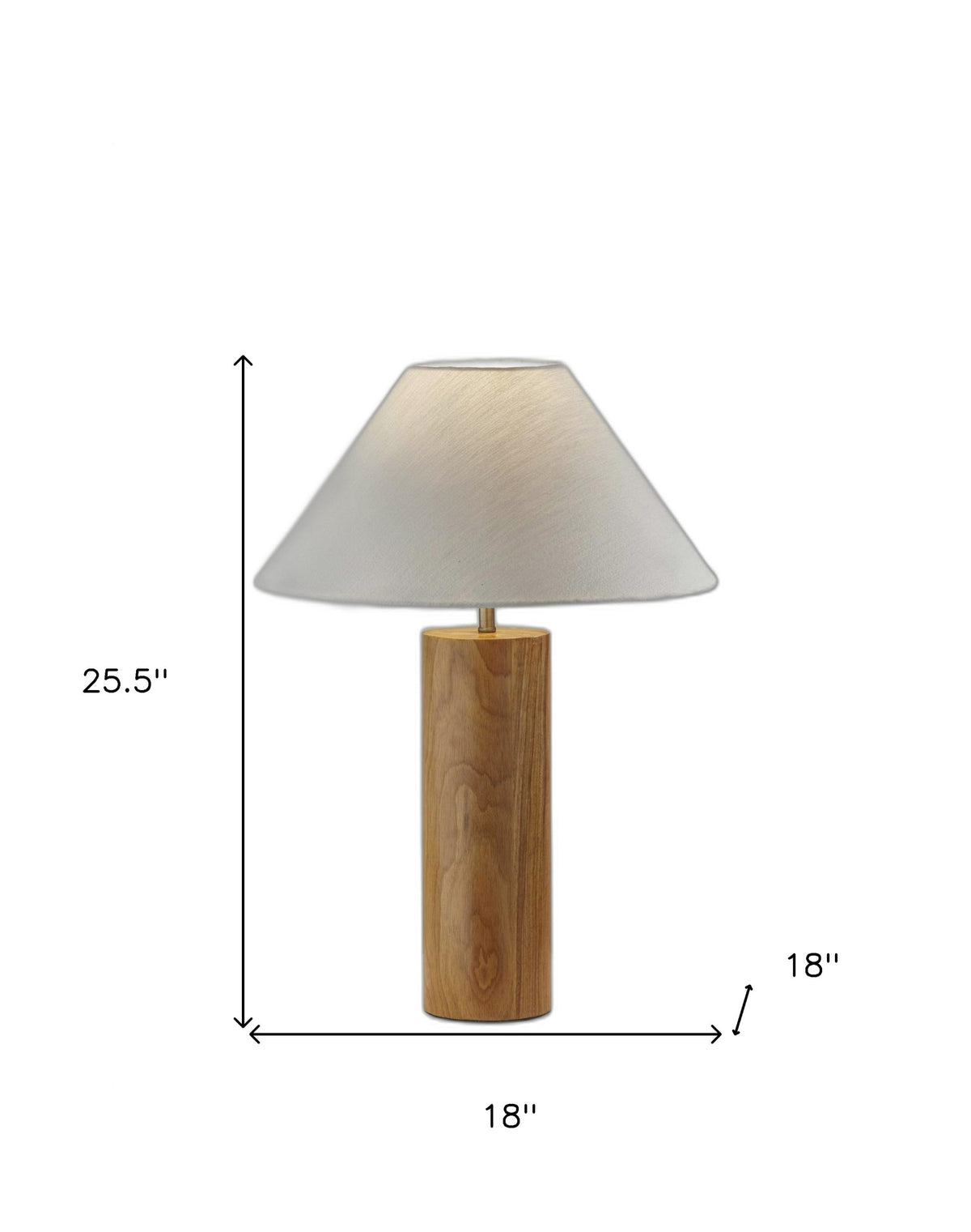 26" Natural Solid Wood Cylinder Table Lamp With White Cone Shade
