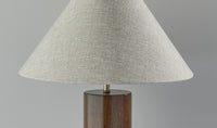 26" Natural Solid Wood Cylinder Table Lamp With White Cone Shade