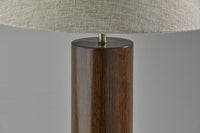 26" Natural Solid Wood Cylinder Table Lamp With White Cone Shade