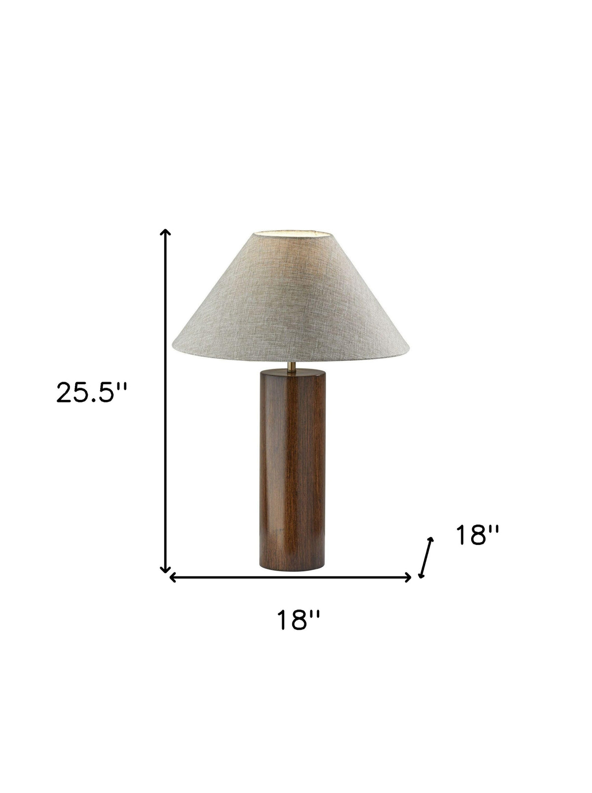 26" Natural Solid Wood Cylinder Table Lamp With White Cone Shade