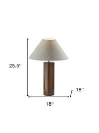 26" Natural Solid Wood Cylinder Table Lamp With White Cone Shade