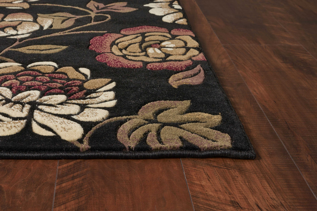 5' x 8' Black and Tan Floral Area Rug