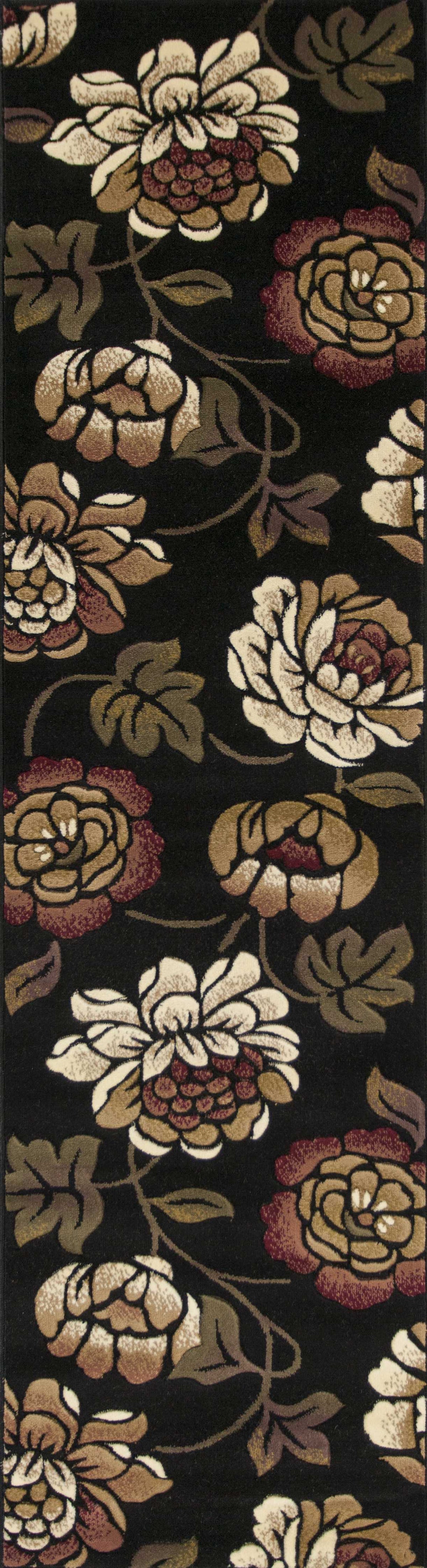 5' X 8' Black and Tan Floral Area Rug