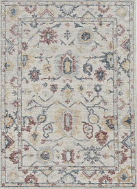 5' X 7' Ivory Floral Bordered Wool Indoor Area Rug