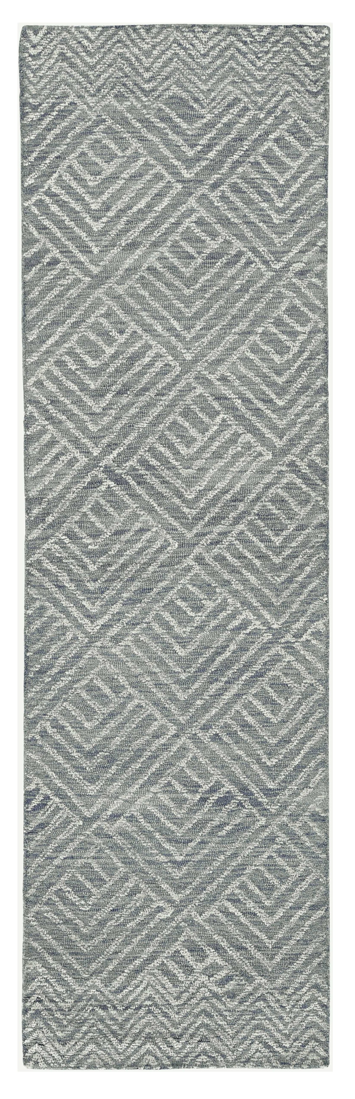 2' X 8' Denim Geometric Tiles Wool Runner Rug