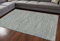 2' X 8' Denim Geometric Tiles Wool Runner Rug