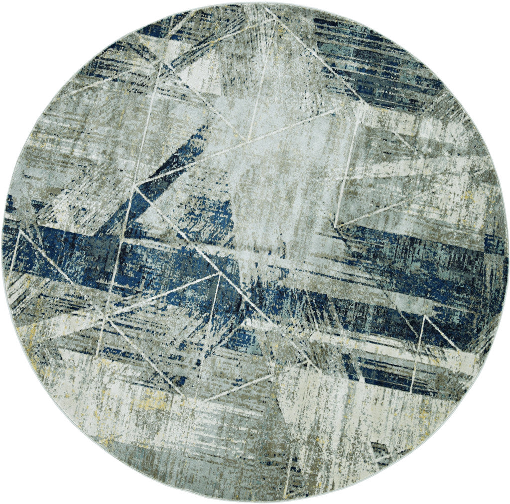 3' X 5' Blue and Gray Abstract Geometric Area Rug