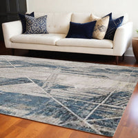 3' X 5' Blue and Gray Abstract Geometric Area Rug