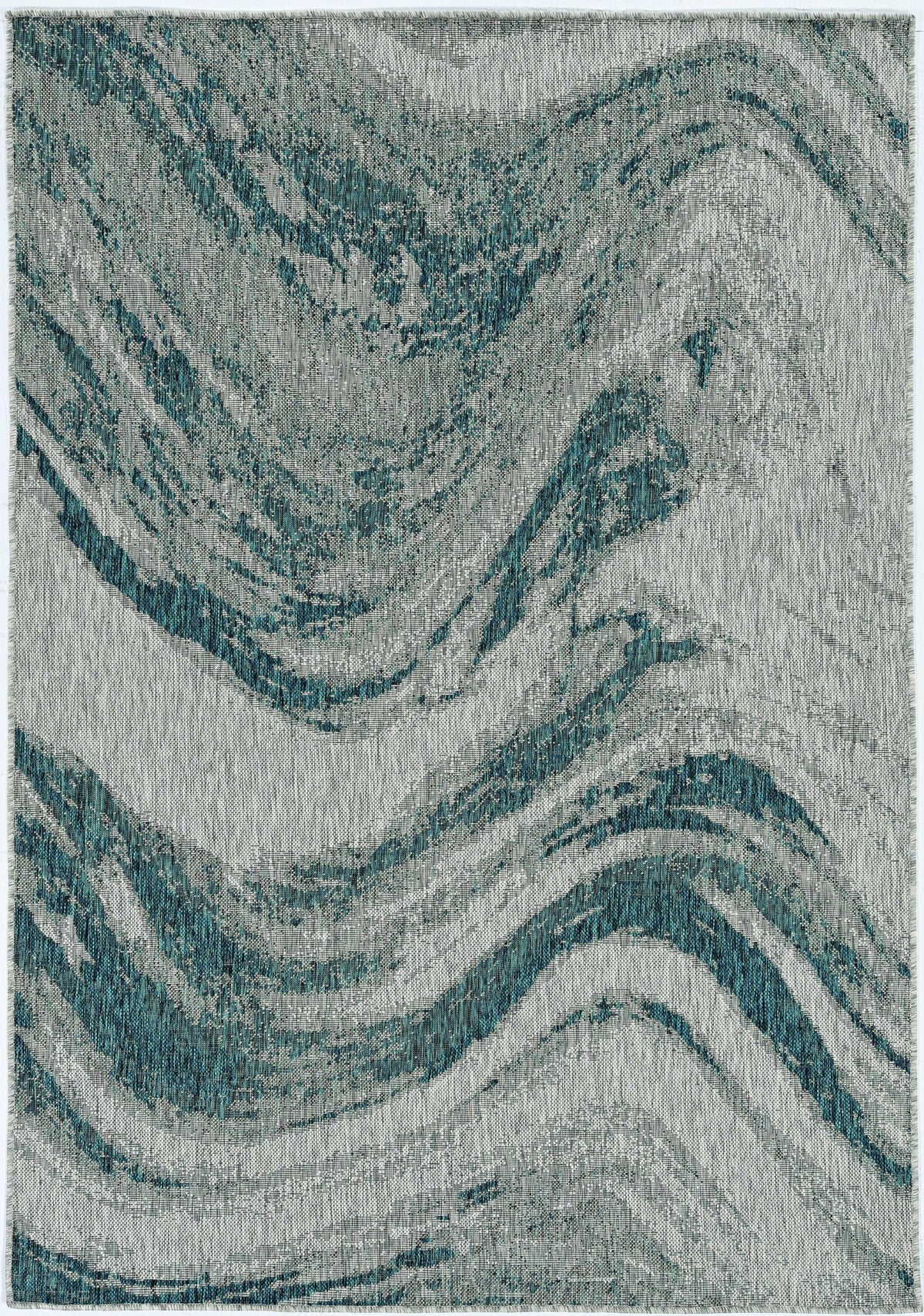 5' X 8' Grey Or Teal Abstract Waves Rug