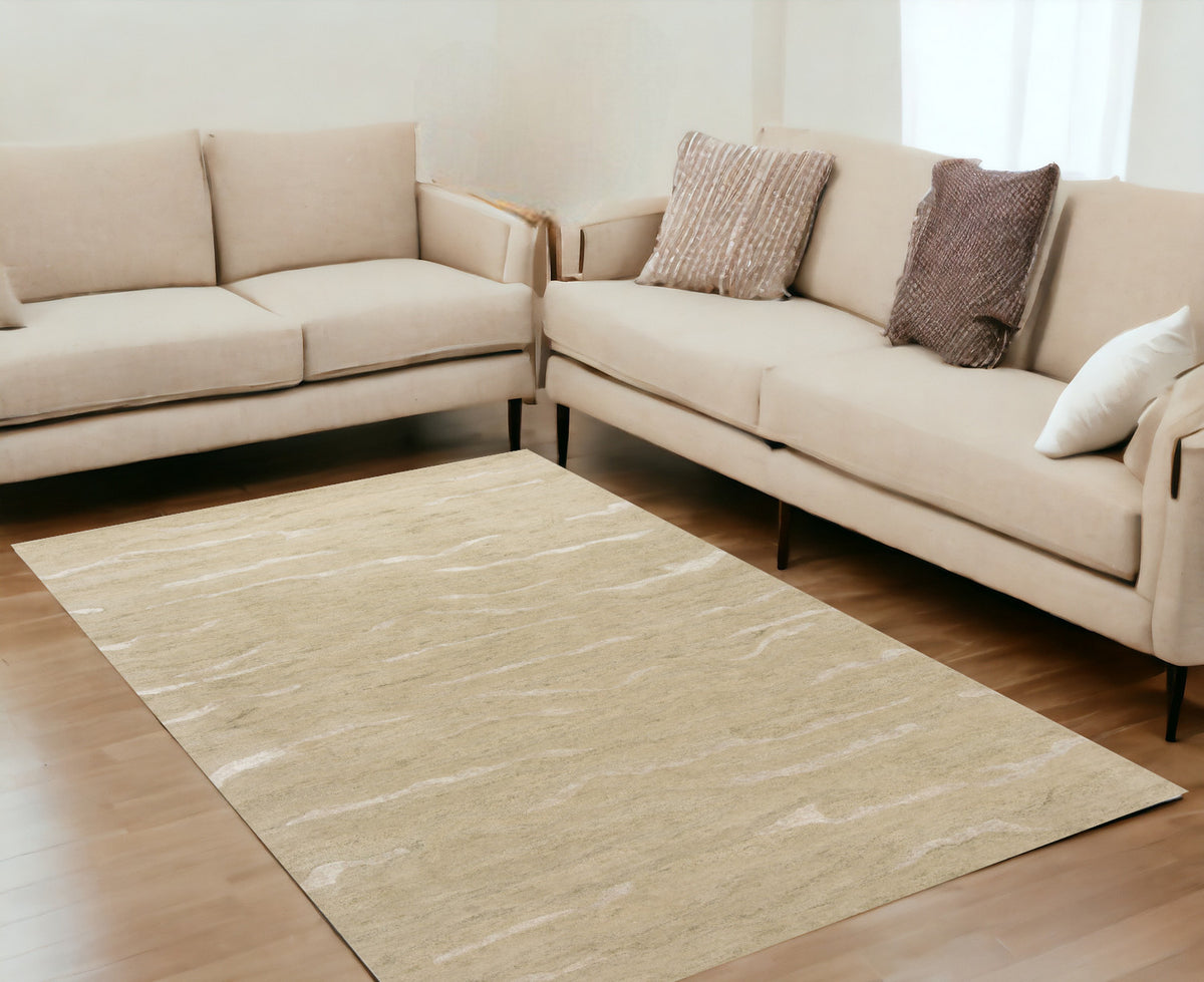 5'X7' Beige Hand Tufted Abstract Indoor Area Rug