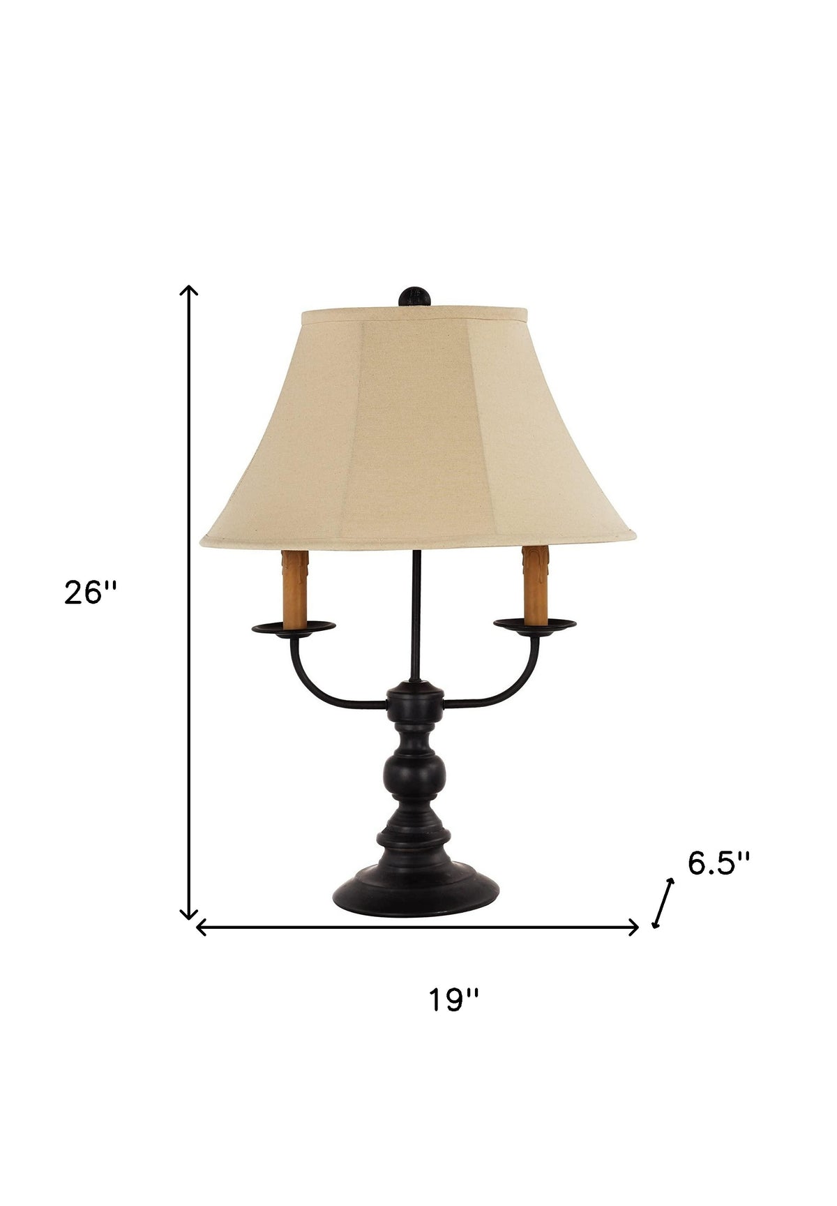 26" Black Metal Three Light Table Lamp With Natural Empire Shade