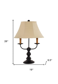 26" Black Metal Three Light Table Lamp With Natural Empire Shade