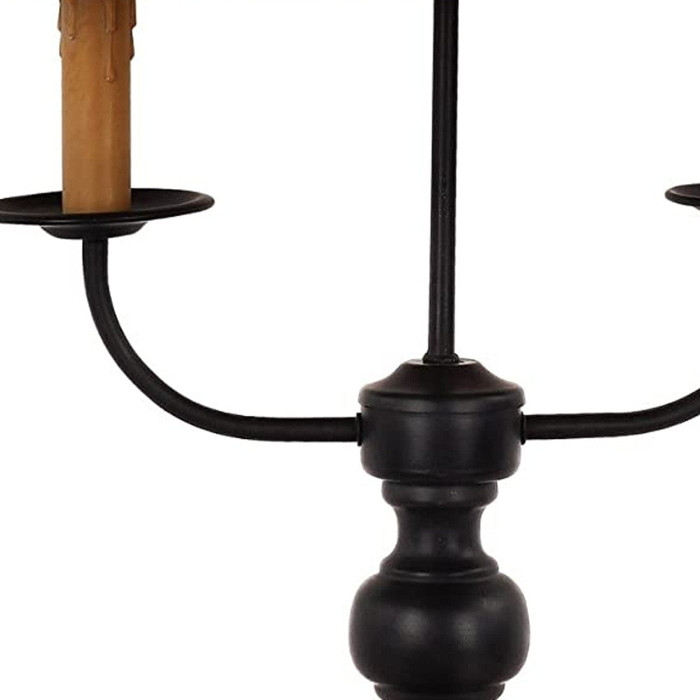 26" Black Metal Three Light Table Lamp With Natural Empire Shade