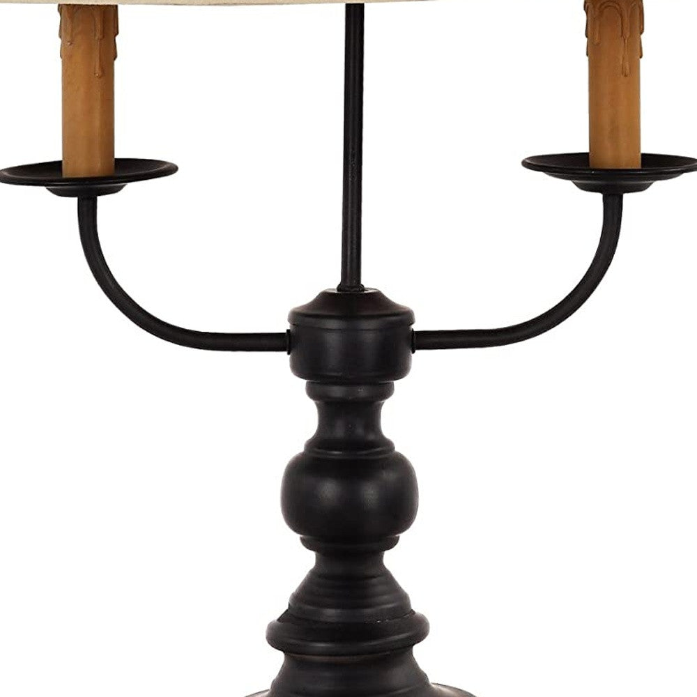 26" Black Metal Three Light Table Lamp With Natural Empire Shade