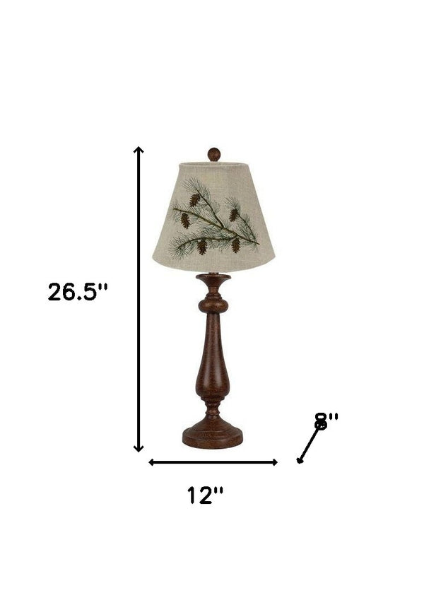 Brown Candlestick Forest Pinecone Tree Shade Table Lamp