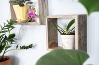 Set Of 3 Square Rustic White Wash Wood Open Box Shelve