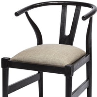 Beige And Black Upholstered Linen Wishbone Back Dining Side Chair