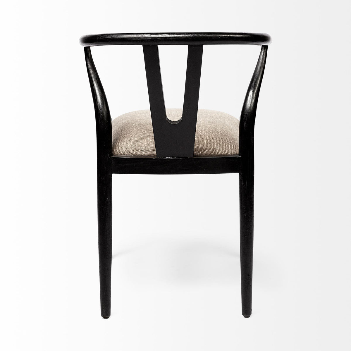 Beige And Black Upholstered Linen Wishbone Back Dining Side Chair