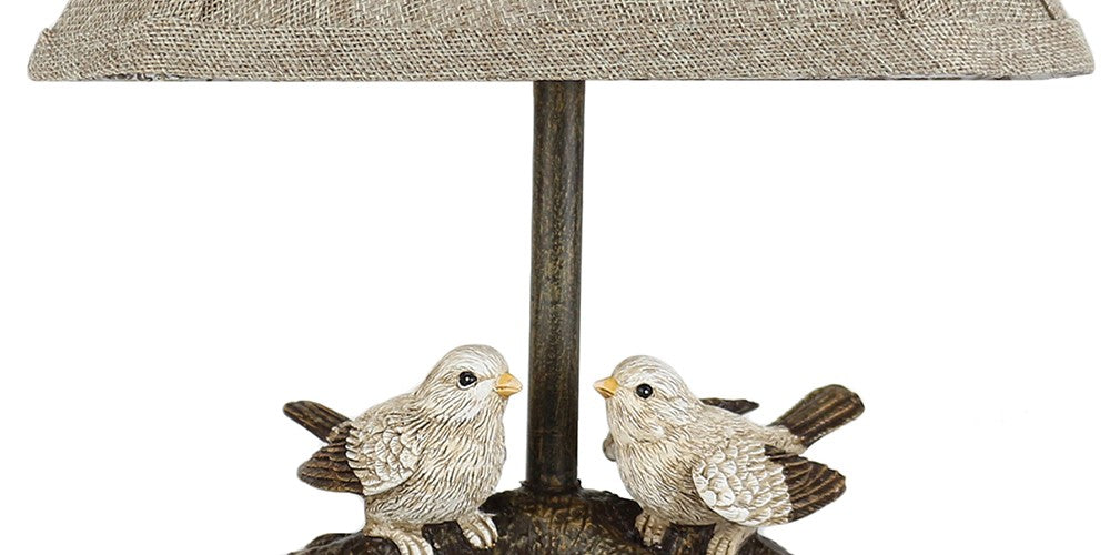 12" Brown Two Cheery Birds on Branch Accent Table Lamp With Tan Empire Shade