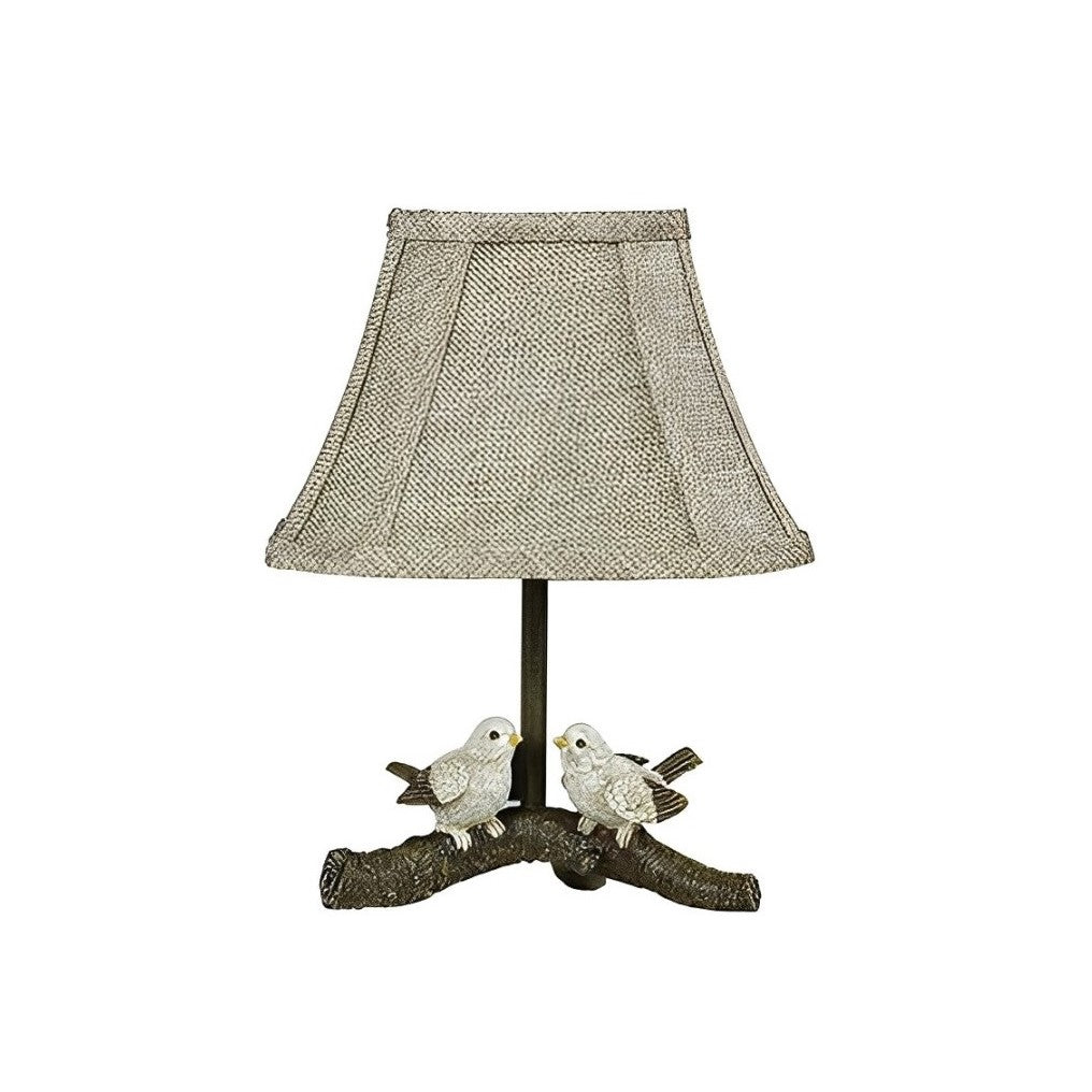 12" Brown Two Cheery Birds on Branch Accent Table Lamp With Tan Empire Shade