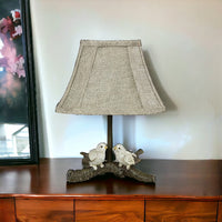 12" Brown Two Cheery Birds on Branch Accent Table Lamp With Tan Empire Shade