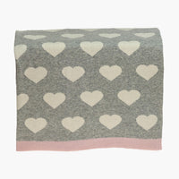 Grey And Ivory Hearts Knitted Baby Blanket